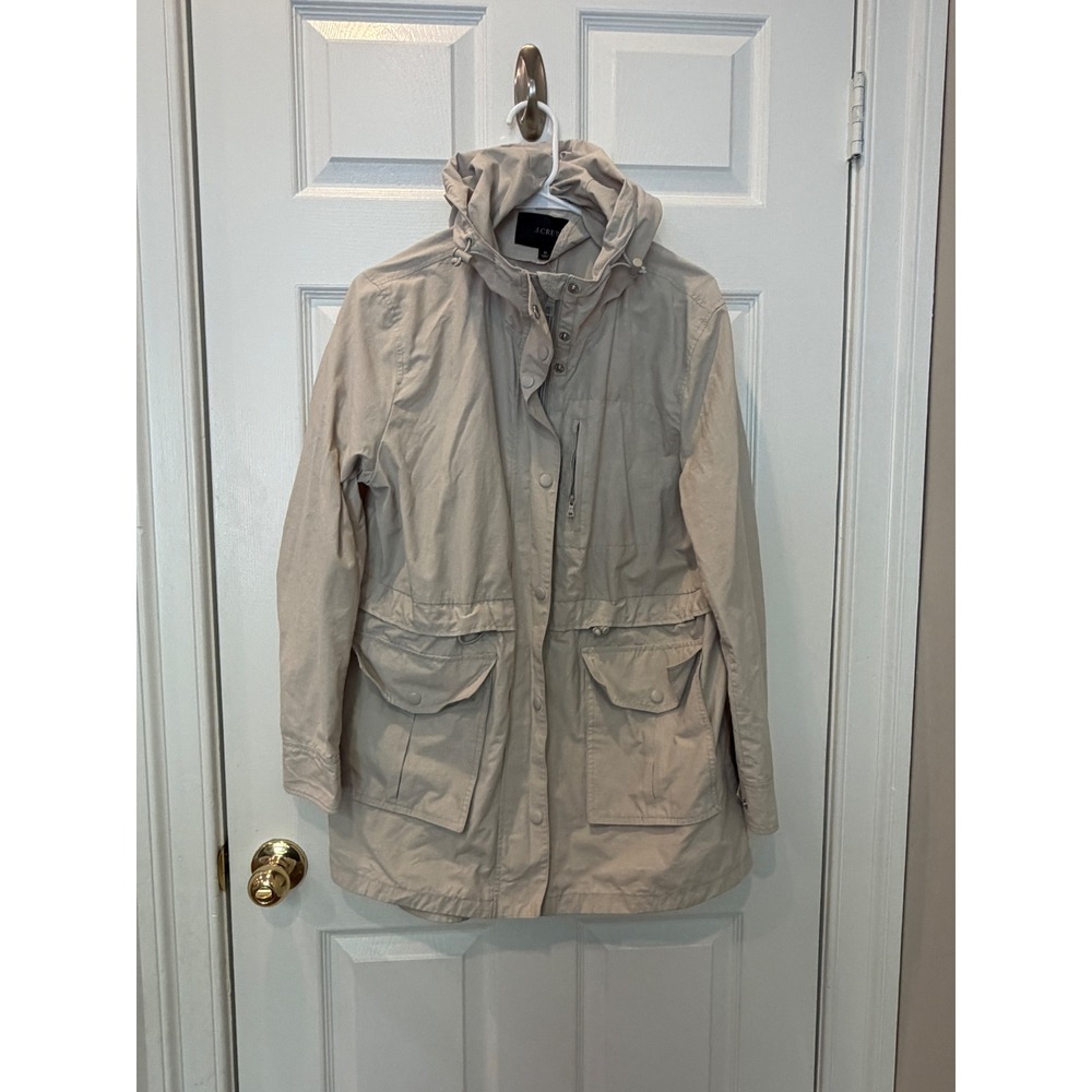 J. Crew Field Jacket Size M Tan Khaki Hooded Utility Gorpcore Minimalist Coastal